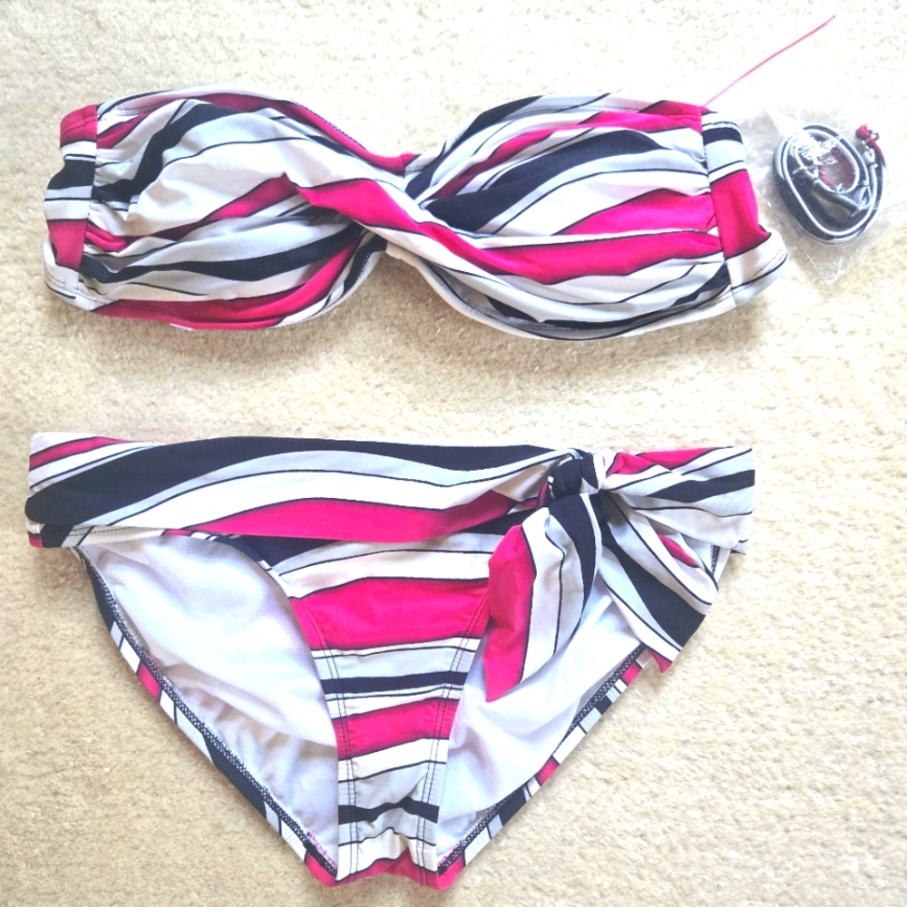 White House Black Market Striped Pink and Black Bikini Set